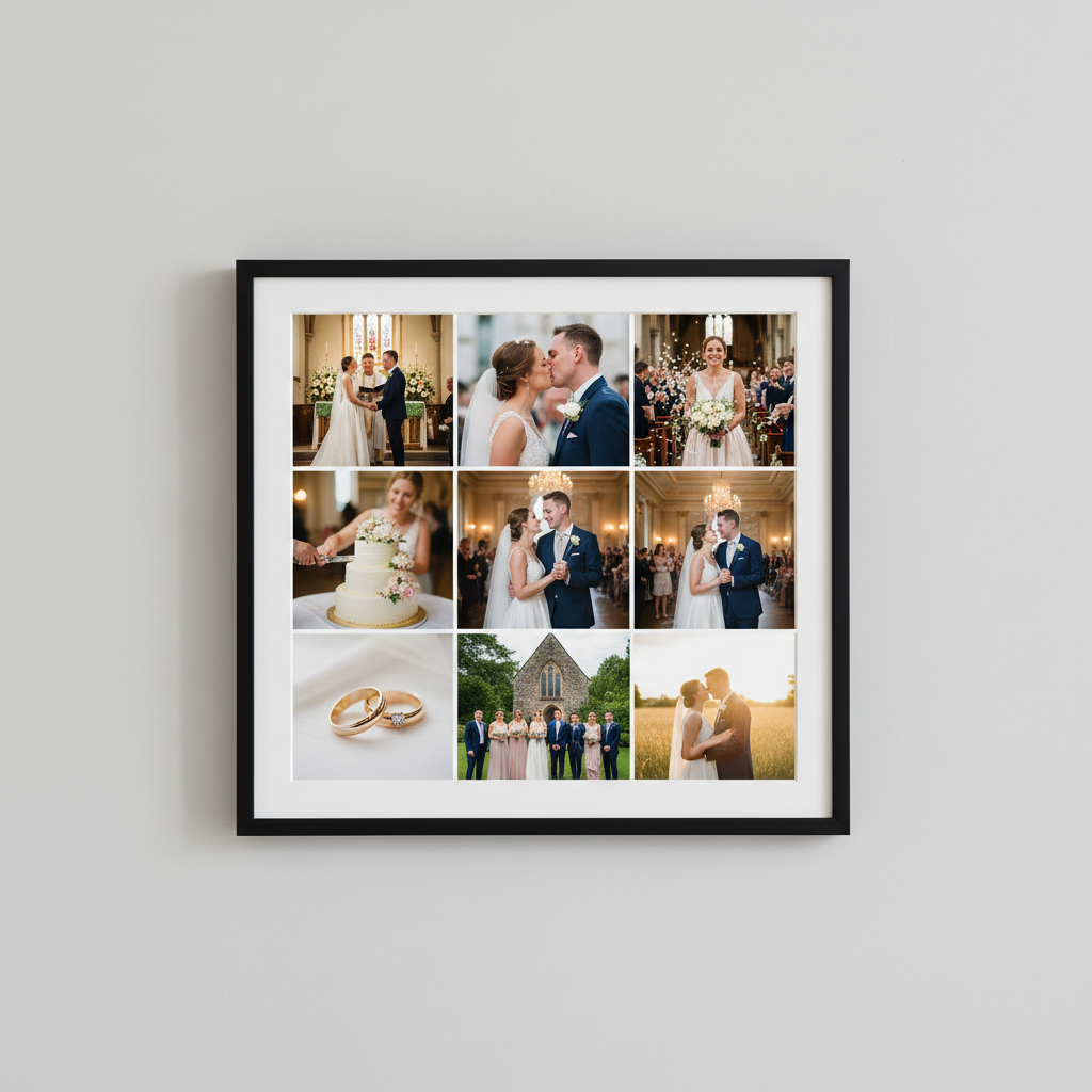 Wedding photo collage print, framed